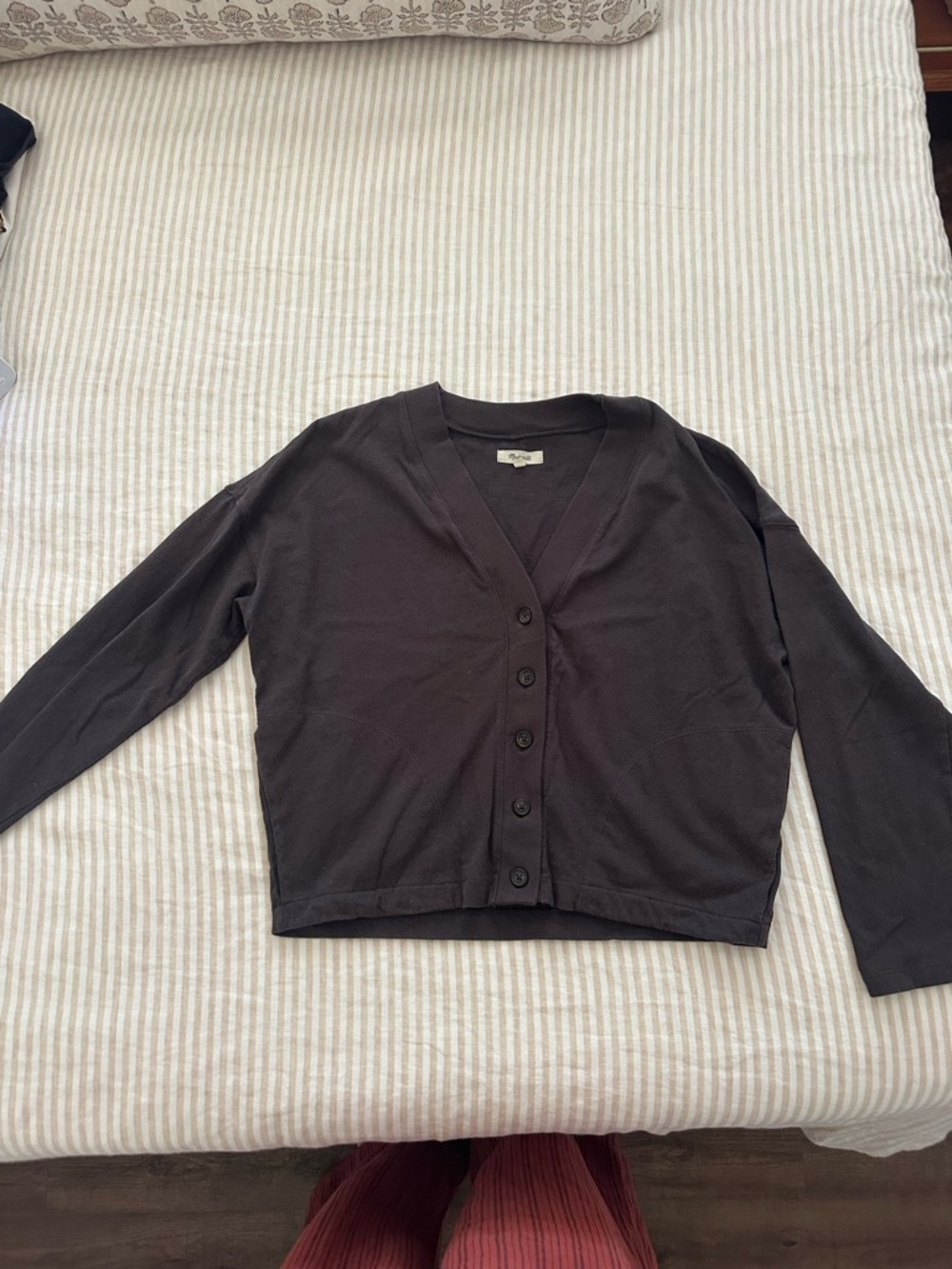 Madewell Dark Charcoal V-Neck Button Cardigan